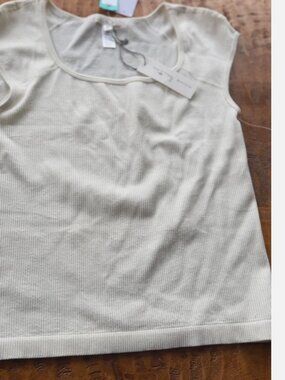 NWT Nine Britton Women's Ribbed Loamie Square Neck Knit Top Ivory L